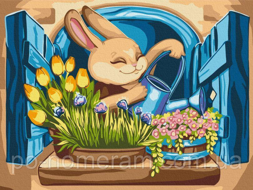 Новинка Картина за номерами BrushMe Зайчик флорист © Лазаренко Олена (KBS0139) 30 х 40 см