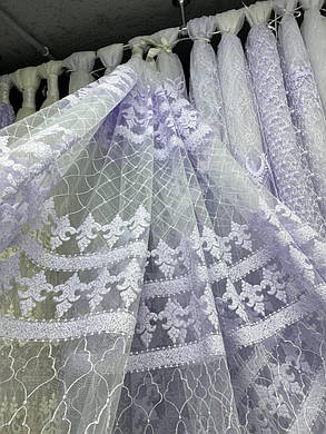 Тюль фатін вишивка+корд 2,8 холодно білий, фото 4