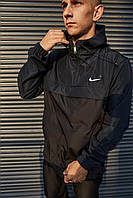 Качественный мужской спортивный анорак с капюшоном, Крутая двухцветная ветровка Nike
