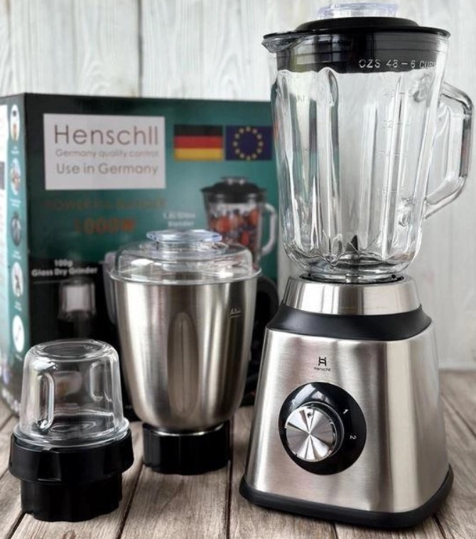 Блендер з чашею 1.5 л 3в1 Henschll HS-8889 на 1000 Вт | Кавомолка | Подрібнювач | М'ясорубка