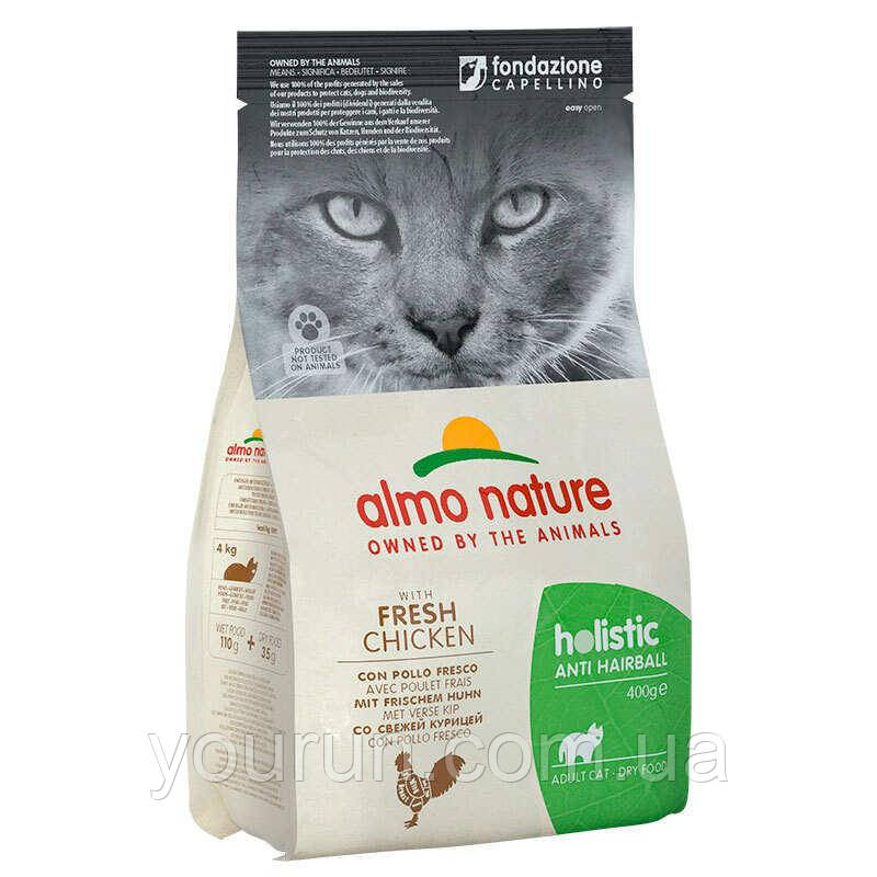 Almo Nature Holistic Cat Hairball Chicken- Сухий корм для виведення вовни у дорослих кішок з куркою 400 гр