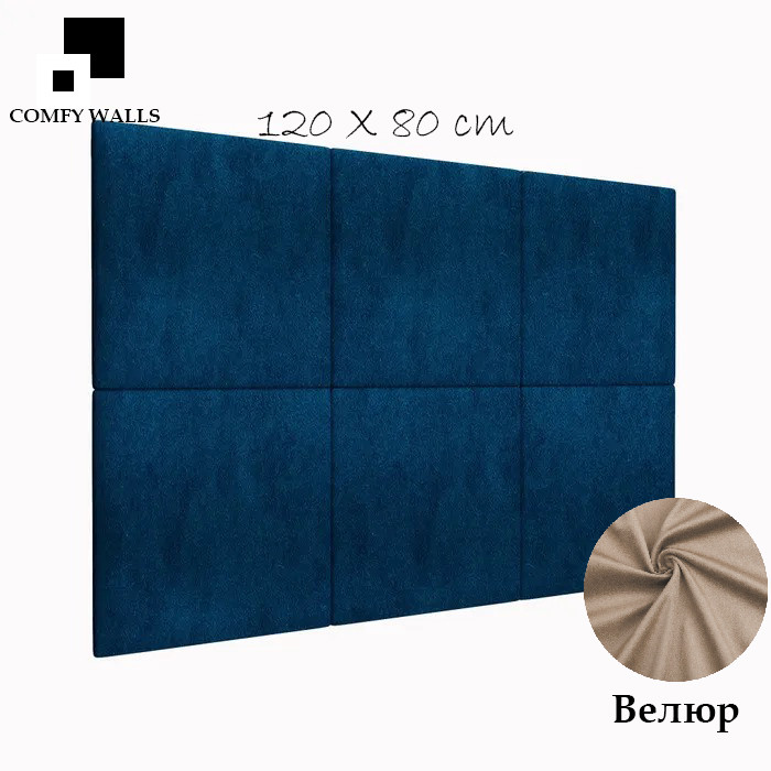 Велюрова м'яка оксамитова настінна панель 120 * 80 * 4 см Синій