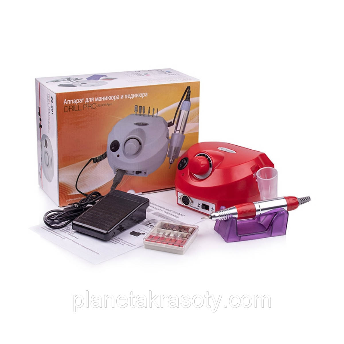 Фрезер для манікюру і педикюру Nail Master ZS-601 PRO 45W / 35000 об Red, фото 1