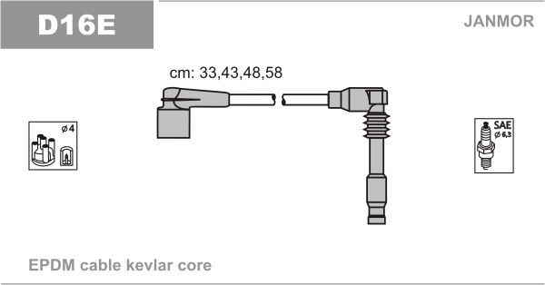 Дроти запалювання JanMor D16G для Nubira 2,0 двиг. X20SED, Z20L, LEGANZA 2,0 16V двиг. X20SED, T20SED, 2,2 16V двиг. T22SED
