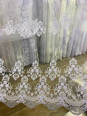 Тюль фатін вишивка+корд 2,8 холодно білий, фото 3