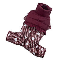 Зимовий одяг комбінезон для собаки дівчинки із закритим животом теплий на зиму з рюшами в горошок
