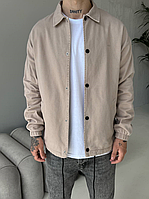 Мужская джинсовая куртка оверсайз бежевая светлая молодежная кнопки коттон Турция пиджак весна осень демисезон