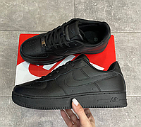 Кроссовки мужские Nike Air Force Low из Натуральной кожи черные, Кеды Найк аир форс Качественные Удобные NK077