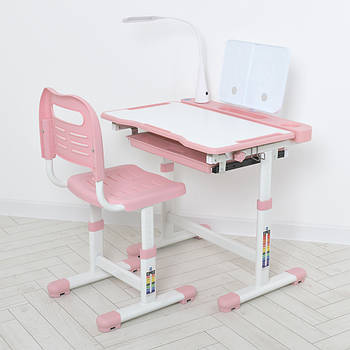 Парта учнівська дитяча + Лампа настільна Bambi M 5068-8-2 Рожева | Комплект зростаюча парта і стілець