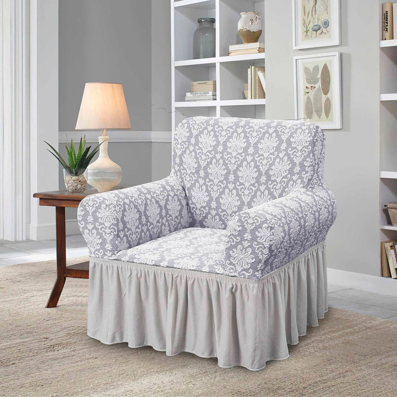 Чохол жакардовий для крісла світло-сірий Love You 160 x 220 см, фото 1