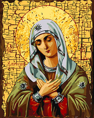 Картина за номерами 40×50 см Kontur. Ікона "Розчулення" Божої Матері з фарбою металік. DS0529