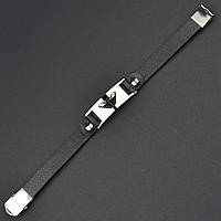 Мужской браслет черный эко кожа с серебристой вставкой Stainless Steel длина 21 см ширина 12 мм