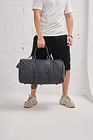 Классическая дорожная сумка Louis Vuitton черные с серыми клетками / Материал: кожзам высокого качества