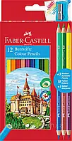 Карандаши цветные Faber-Castell 12 цветов "Замок" + 3 двухцветных карандаша + точилка, 110312