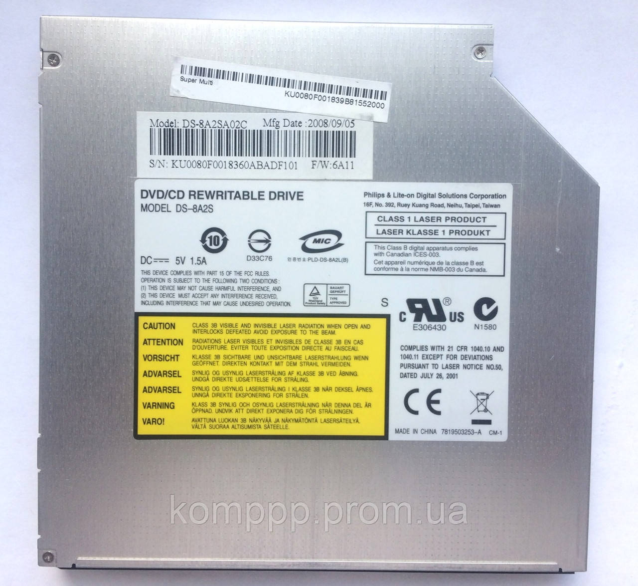 Привод DVD-RW 12.7mm для ноутбука Acer Aspire 5742 5741 5251 5253 55513552 DS-8A2S SATA