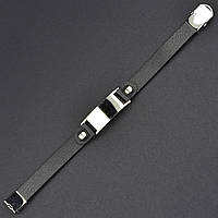 Мужской браслет черный эко кожа с серебристой вставкой Stainless Steel длина 21 см ширина 12 мм