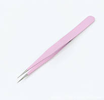 Прямий пінцет з гострим кінчиком для нарощування вій Рожевий А-1