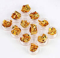 Набор жатой фольги (12 шт. в упаковке) для дизайна и декора ногтей Золото