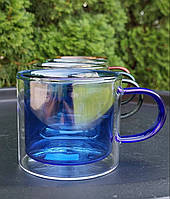 Чашка с двойным дном Olens "Эйфория" 250 мл синяя для дома кафе и ресторана