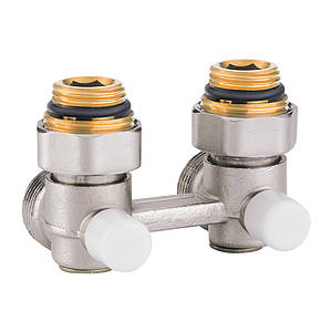 Вузол нижнього під'єднання радіатора кутовий із кульовим закривом KOER 3/4"x1/2"