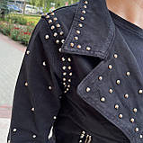 Жіноча джинсова куртка косуха заклепки чорна, фото 3