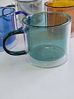 Чашка с двойным дном Olens "Эйфория" 250 мл зеленая для дома кафе и ресторана