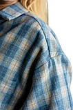 Стильна голуба довга вовняна тепла сорочка в клітинку Оверсайз S-XL: must have дівчини зима, весна, осінь, фото 4