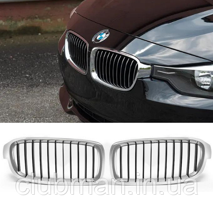 Решітка ноздрі BMW (БМВ) 3 series (F30, F31) 2012-2019 - Чорний глянець + Хром, фото 1