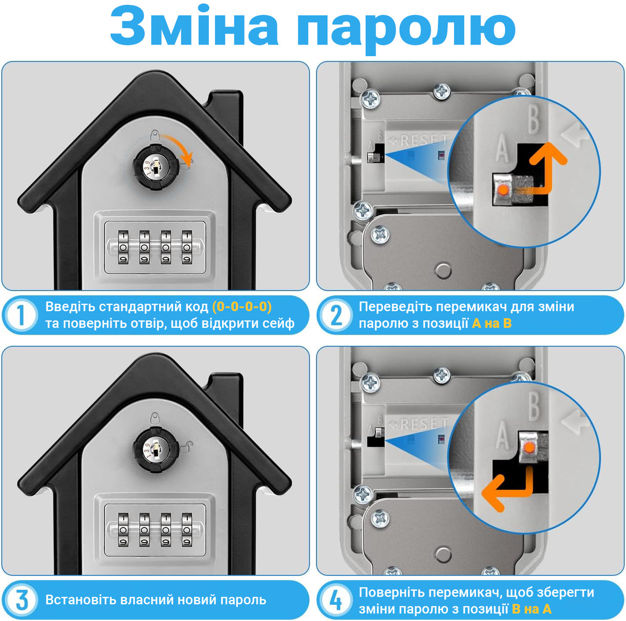 Антивандальный наружный мини сейф для ключей uSafe KS-06, в форме дома, с кодовым замком и ключом, настенный, - фото 8 - id-p1459873278