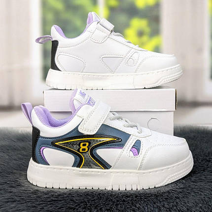 Кросівки кеди білі з бузковим еко-шкіра для дівчинки Y.Top 5162, фото 1