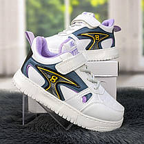 Кросівки кеди білі з бузковим еко-шкіра для дівчинки Y.Top 5162, фото 3