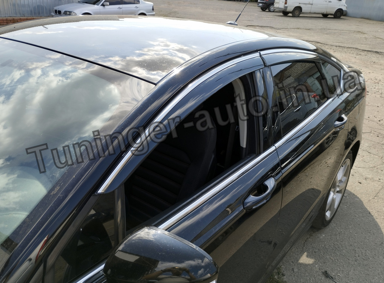 Дефлектори вікон із хром молдингом (вітровики) Ford Mondeo 2014-2020 (Fly), фото 1