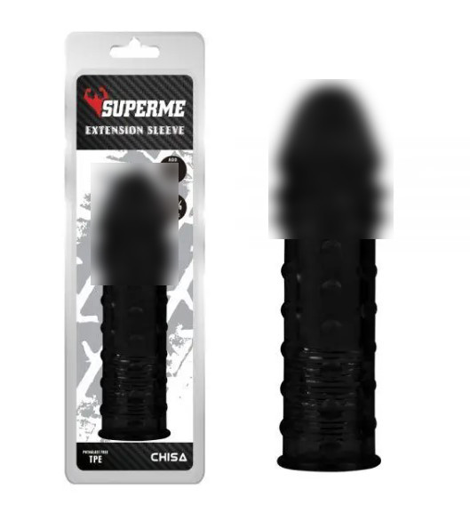 Чорна насадка на пеніс з кульками та вусиком Extra Texture Sleeve | Puls69, фото 1