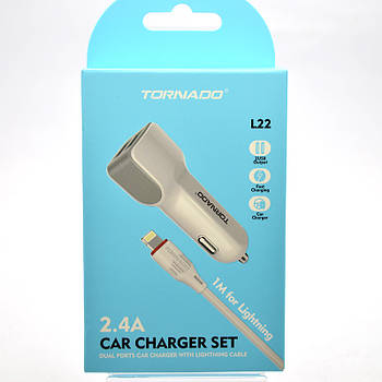 АЗП Tornado L22 with Lightning cable 2USB 2.4A White