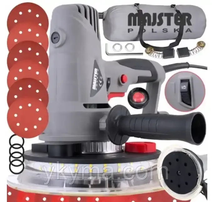 Шліфувальна машина для стін та стель Majster Polska з підсвічуванням ( 180 мм / 2100 Вт / 2500 об / хв ), фото 1