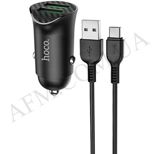 АЗП блок Hoco Z39 QC3.0 (2USB) + кабель Type-C чорний