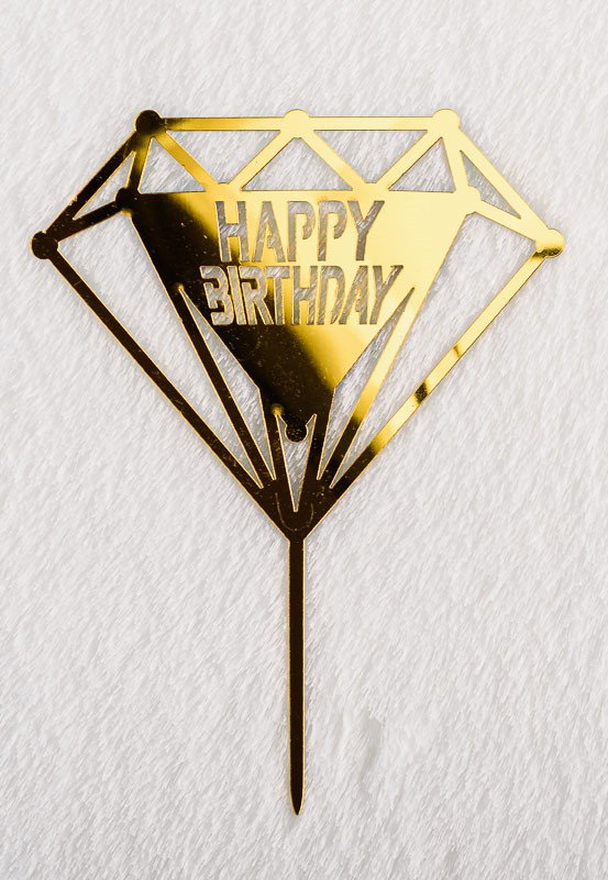 Дзеркальний топер Happy Birthday діамант золото