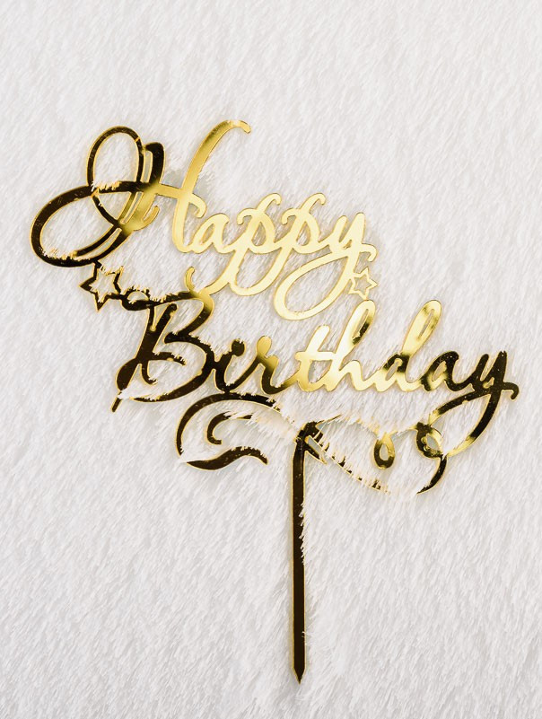 Дзеркальний топер Happy Birthday золото