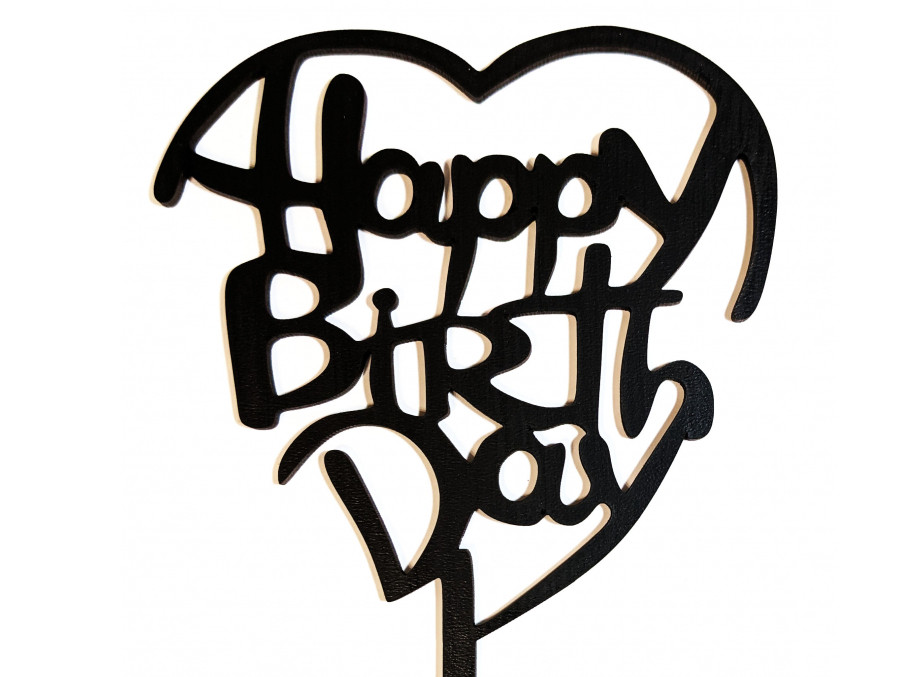Топер дерев'яний чорний Happy birthday серце 1 шт.