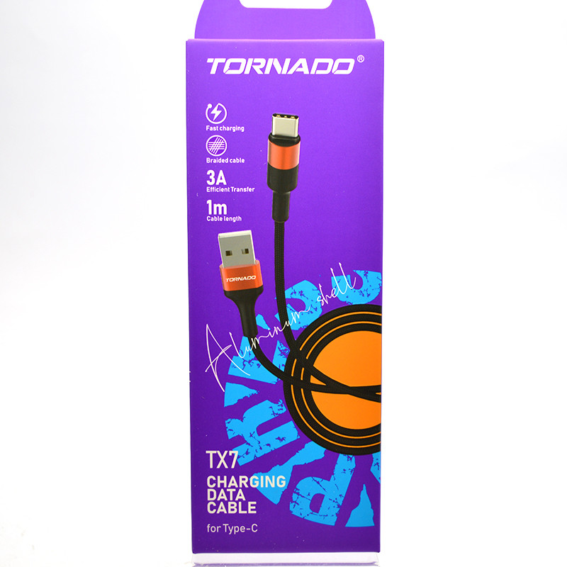 Кабель Tornado TX7 Nylon Cable Type-c 3A 1M Black, фото 1