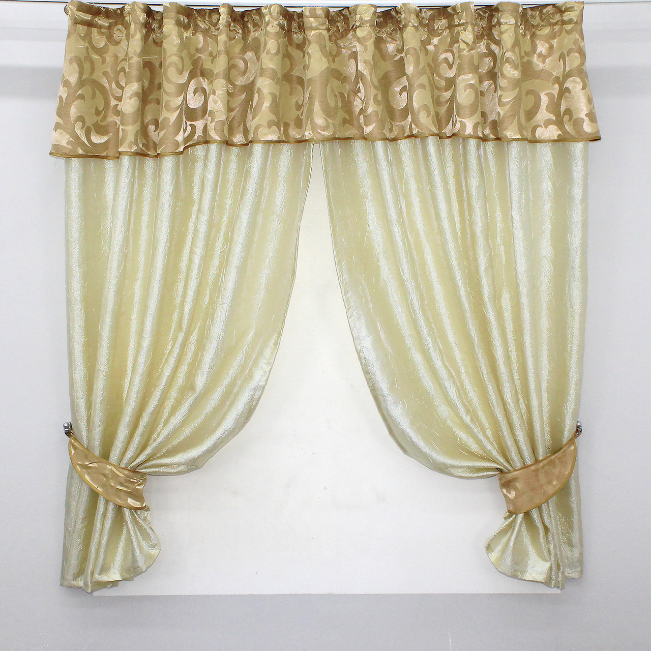 Шторки (270х150см.) з ламбрекеном і підхватами. Колір золотистий. Код 073к 52-0165, фото 1