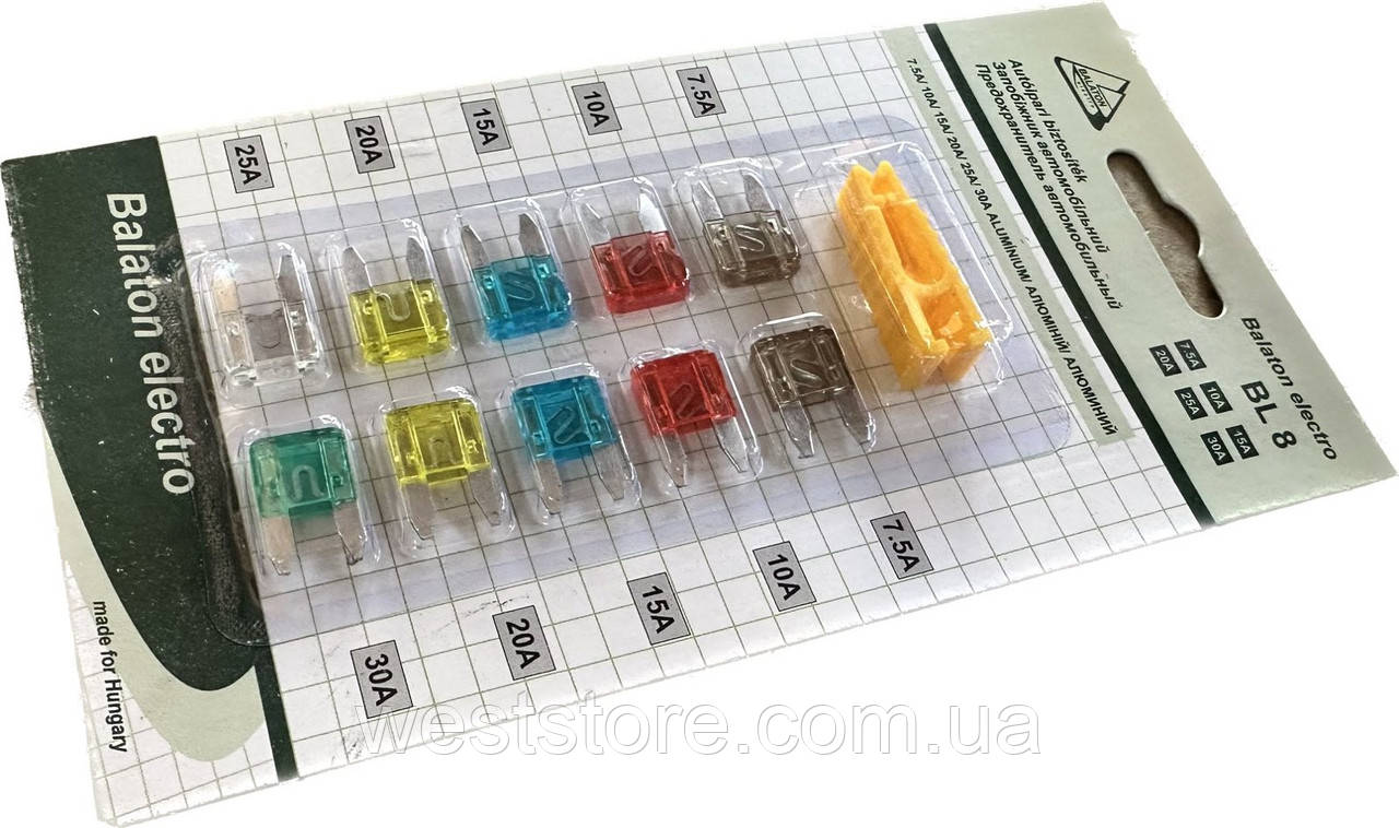 Запобіжник Євро Міні комплект 10 шт. із пінцетом Balaton, фото 1