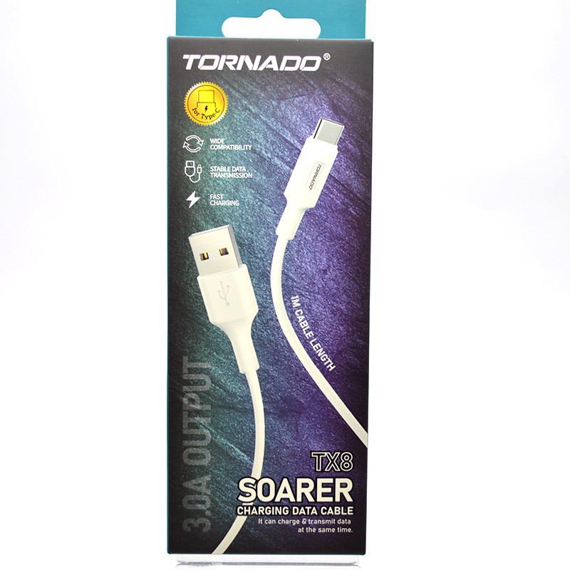 Кабель Tornado TX8 Type-c 3A 1M White, фото 1