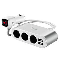 Автомобільний зарядний пристрій Hoco Z13 LCD One-Pull-Three Car Charger 2.1A, White+Silver (6957531050896)