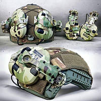 Активні навушники Walker's Multicam + кріплення для шолому чебурашки. Шумопоглинаючі навушники. Тактичні навушники Валкерс.