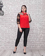 Женские блузки - 525-ди - Стильная красивая блузка с сеткой горох на рукавах