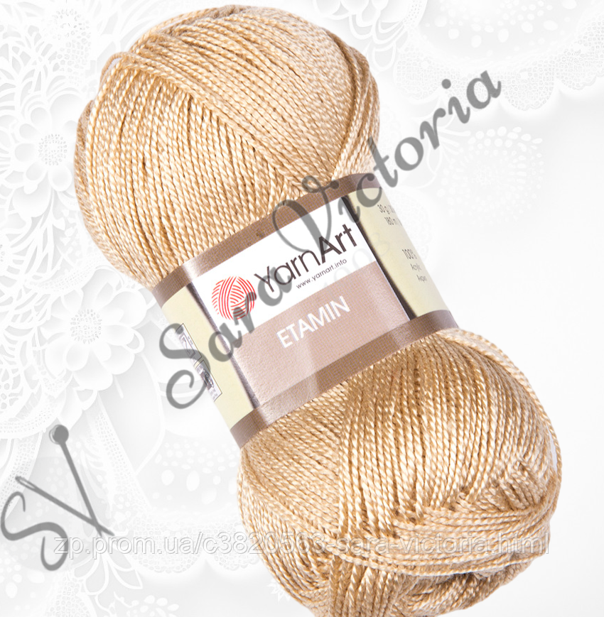 Тонка  акрилова бежева пряжа для в'язання вишивання YarnArt Etamin (ярнарт етамін) 448 світло-бежевий, фото 1