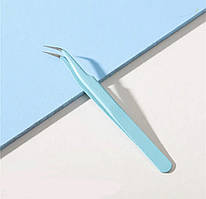 Пінцет вигнутий з гострим кінчиком для захоплення та укладання страз, дрібного декору Бірюзовий В-1