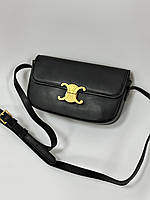 Celine Triomphe Shoulder Bag In Shiny Calfskin Black