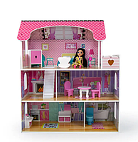 Ігровий ляльковий будиночок із дерева, будинок для ляльок із меблями для дітей від 3 років 62х27х70 см MS